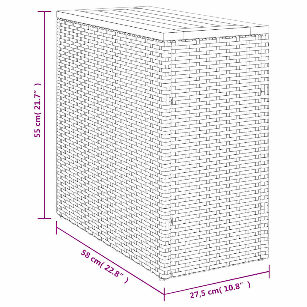 Garten-Beistelltisch mit Glasplatte Schwarz 58x27,5x55cm Rattan