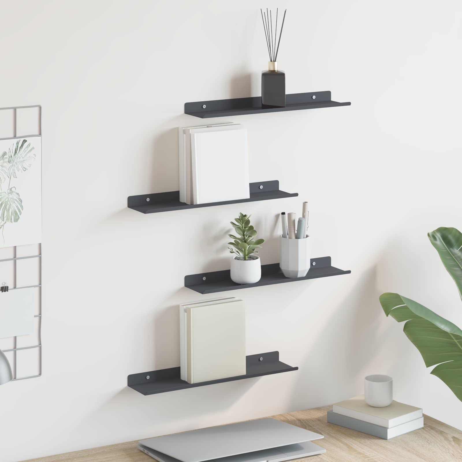 Schwebendes Regal 3 pcs Schwarz 40 x 9 x 2,5 cm Stahl