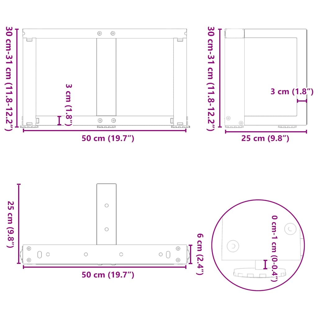 Couchtischbeine T-Form 2 Stk. Schwarz 30x25x(30-31) cm Stahl