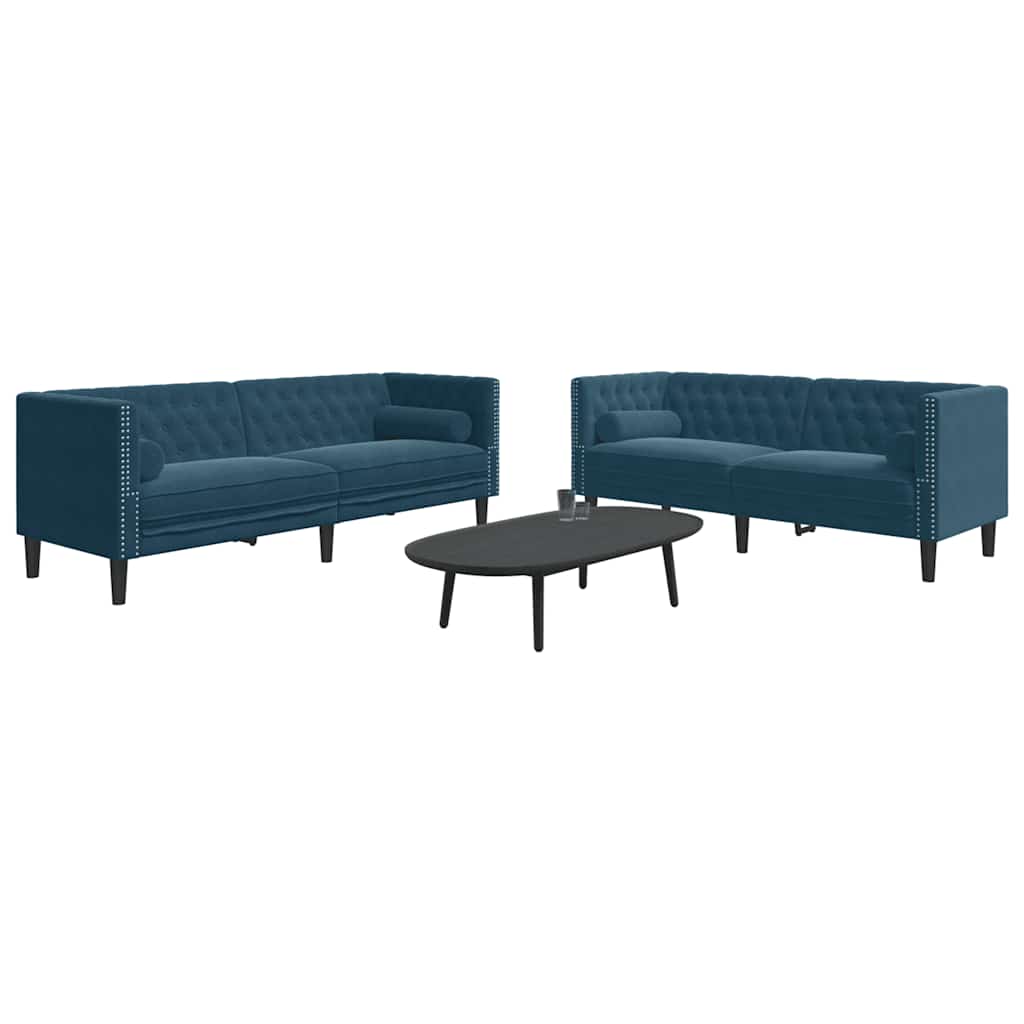 3-tlg. Chesterfield-Sofa-Set mit Nackenrollen Hellgrau Samt