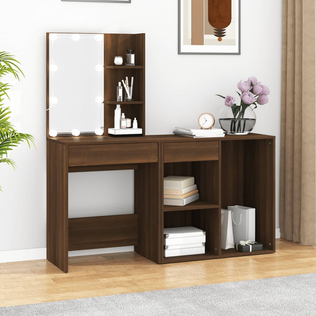 LED-Schminktisch mit Schrank Weiß Holzwerkstoff