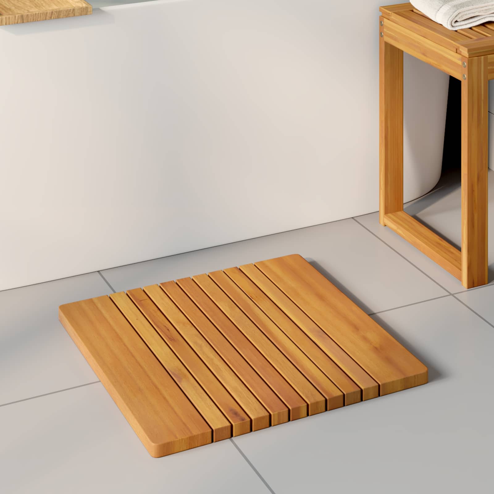 Badematte Uni Braun 59 x 40 cm Massives Akazienholz
