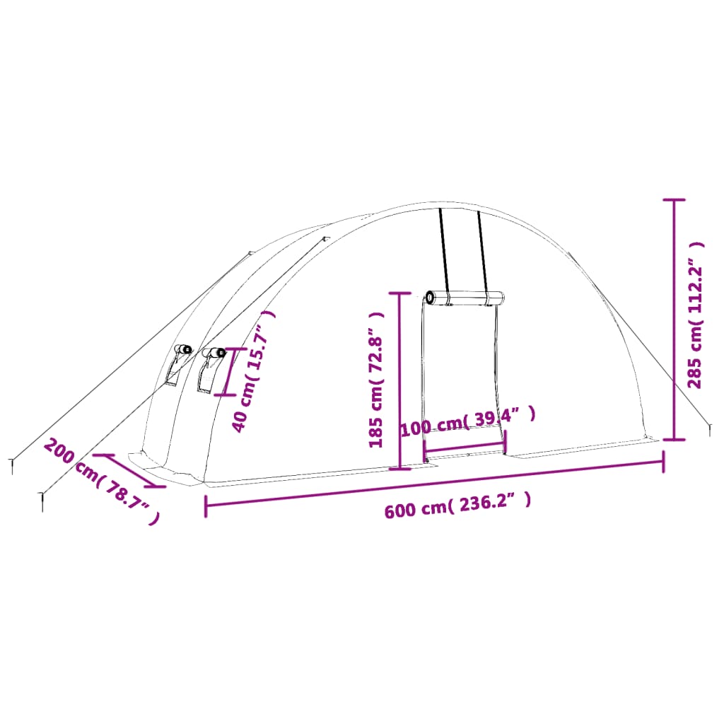 Gewächshaus mit Stahlrahmen Grün 24 m² 6x4x2,85 m