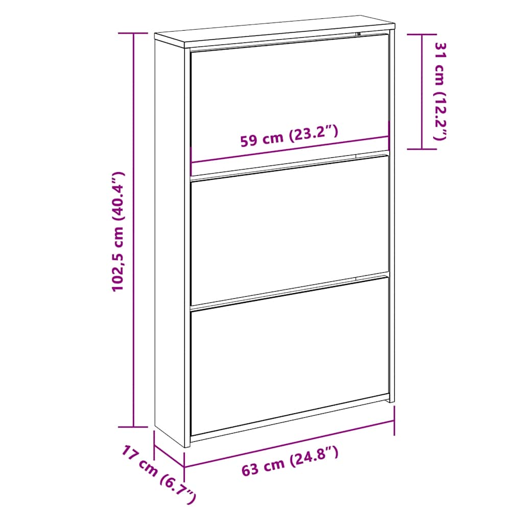 Schuhschrank mit 2 Fächern Spiegel Eiche-Optik 63x17x67 cm