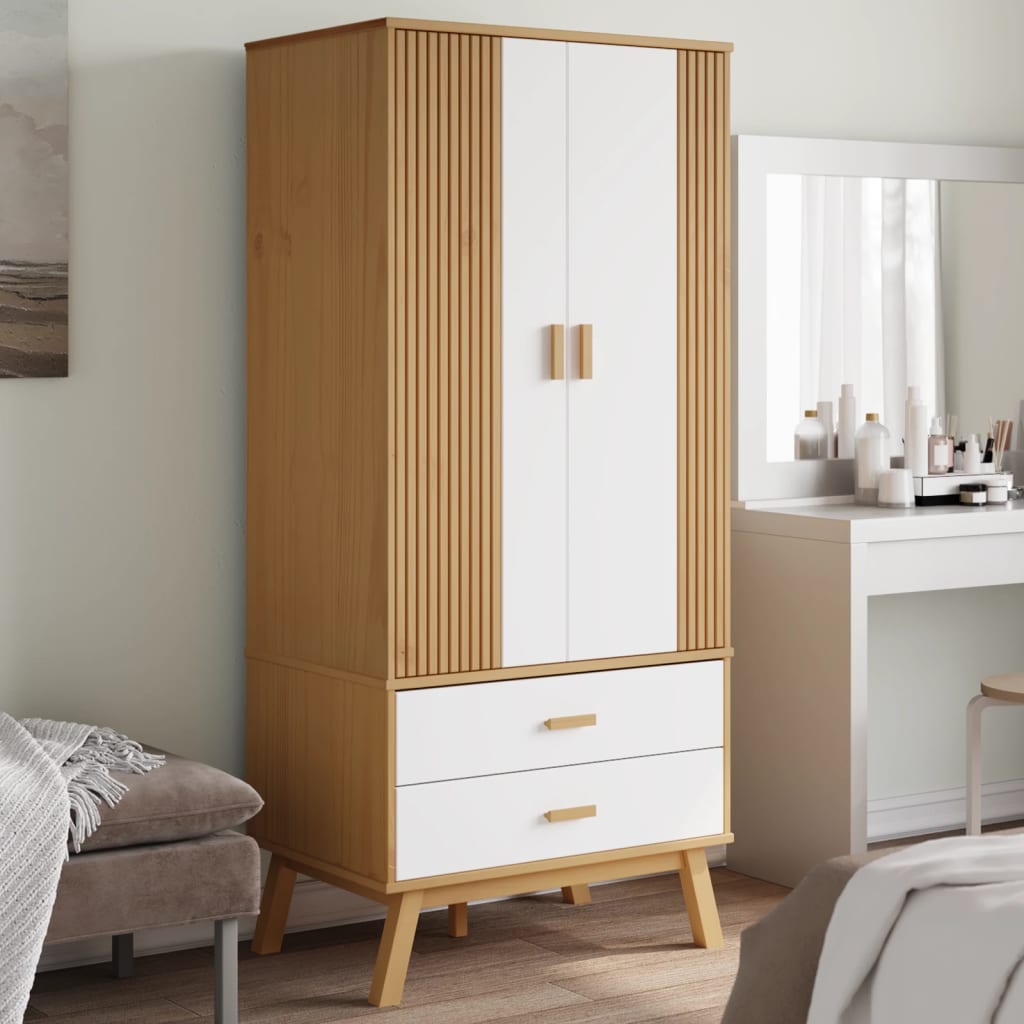 Kleiderschrank OLDEN Braun 76,5x53x172 cm Massivholz Kiefer