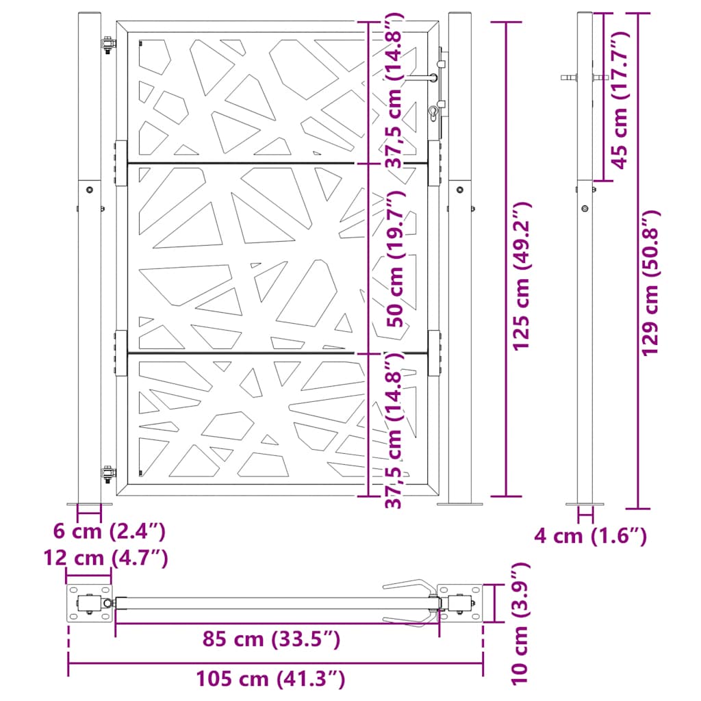 Gartentor Schwarz 100x100 cm Stahl Lichtdesign