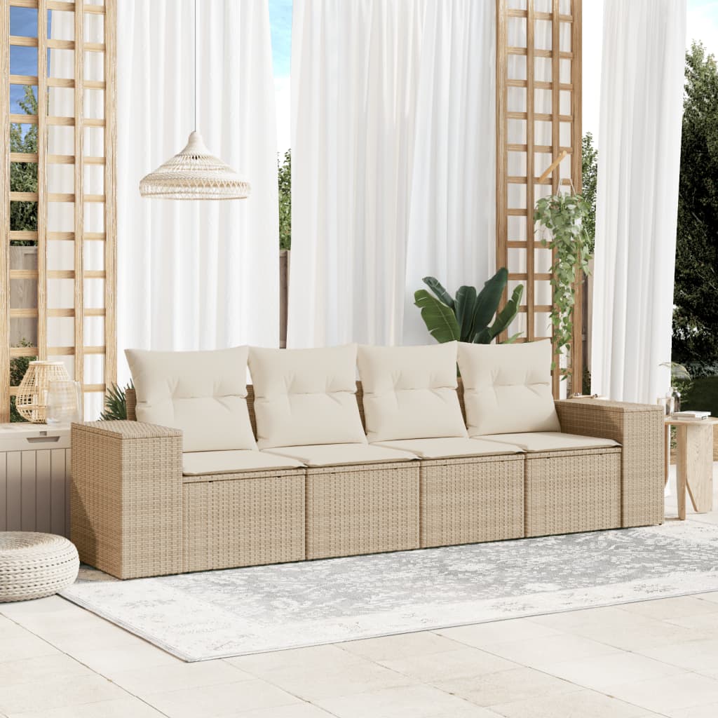 5-tlg. Garten-Sofagarnitur mit Kissen Schwarz Poly Rattan