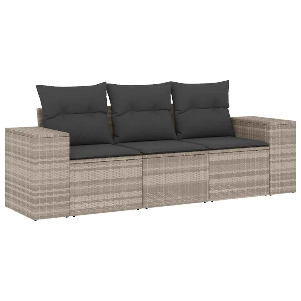 3-tlg. Garten-Sofagarnitur mit Kissen Schwarz Poly Rattan