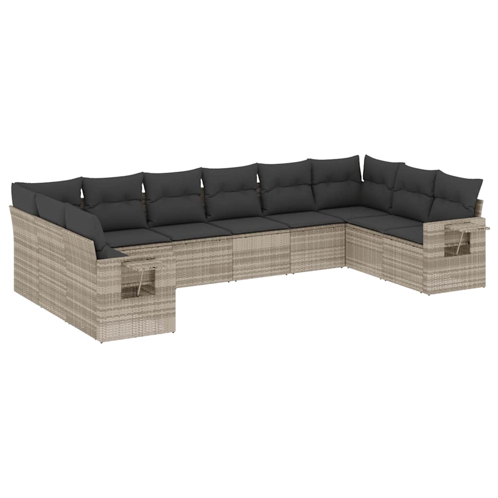 10-tlg. Garten-Sofagarnitur mit Kissen Schwarz Poly Rattan
