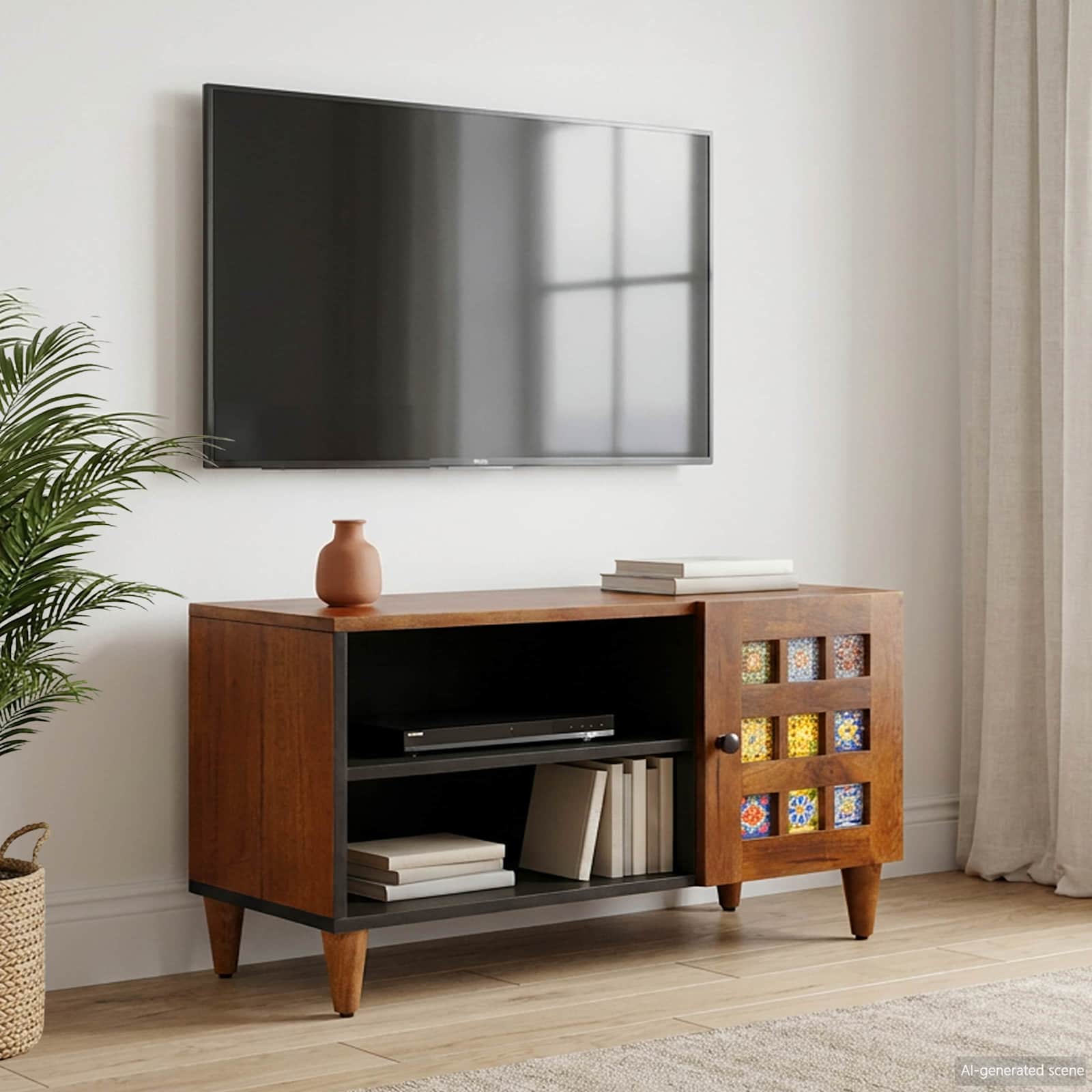 TV-Schränk mit Tür Walnuss 80 x 33 x 46 cm Massivholz Mango