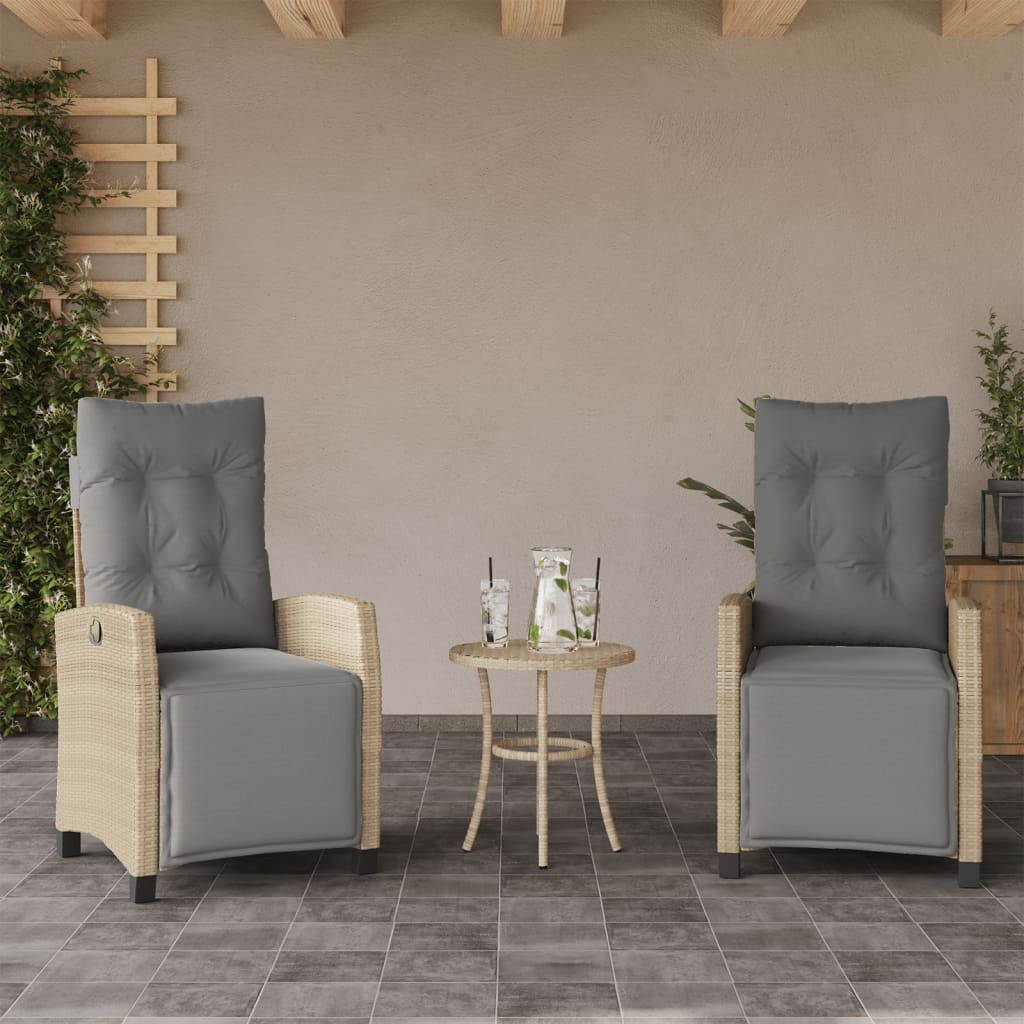 Gartensessel Verstellbar mit Kissen Schwarz Poly Rattan