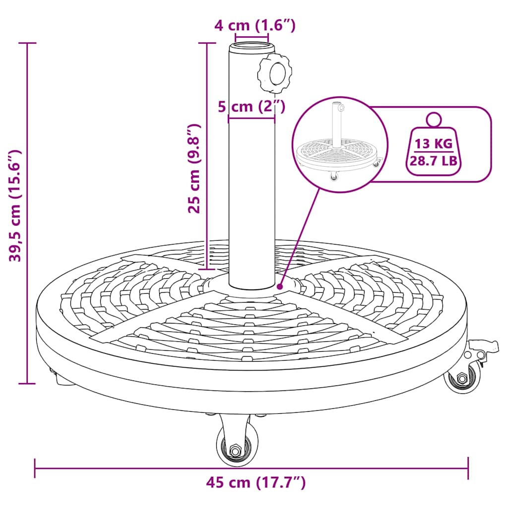 Sonnenschirmständer für Ø38/48 mm Mast 12 kg Rund