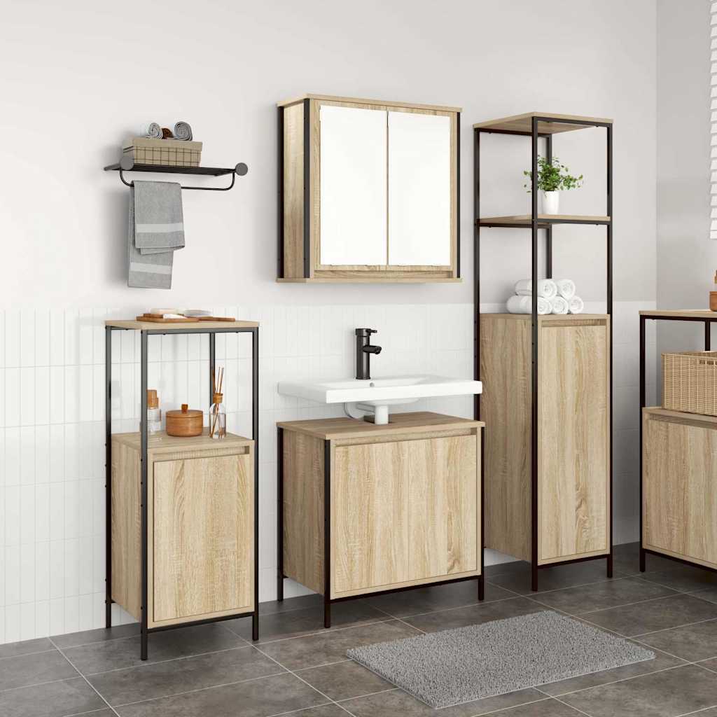 Badezimmermöbel-Set 5 pcs Schwarz Eichen-Optik Holzwerkstoff