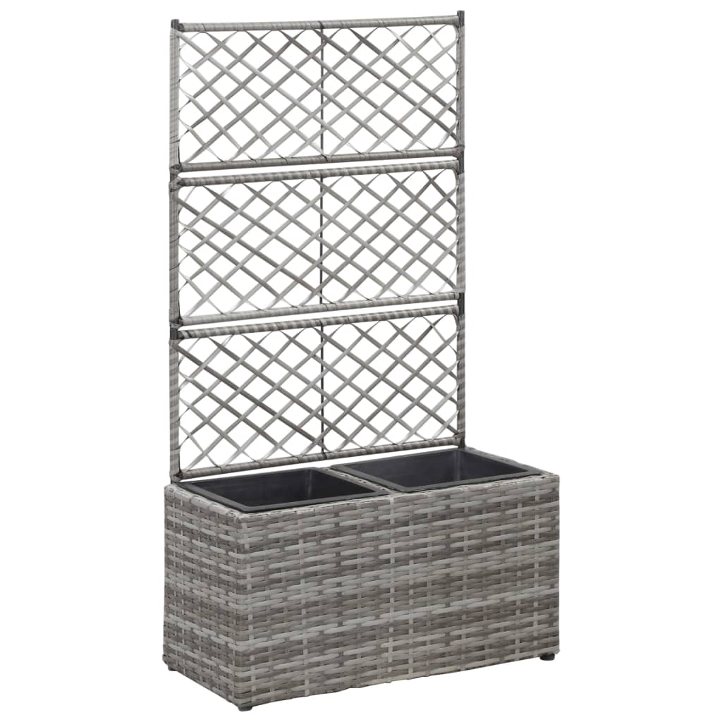 Hochbeet mit Rankgitter 1 Topf 30x30x107cm Poly Rattan Schwarz