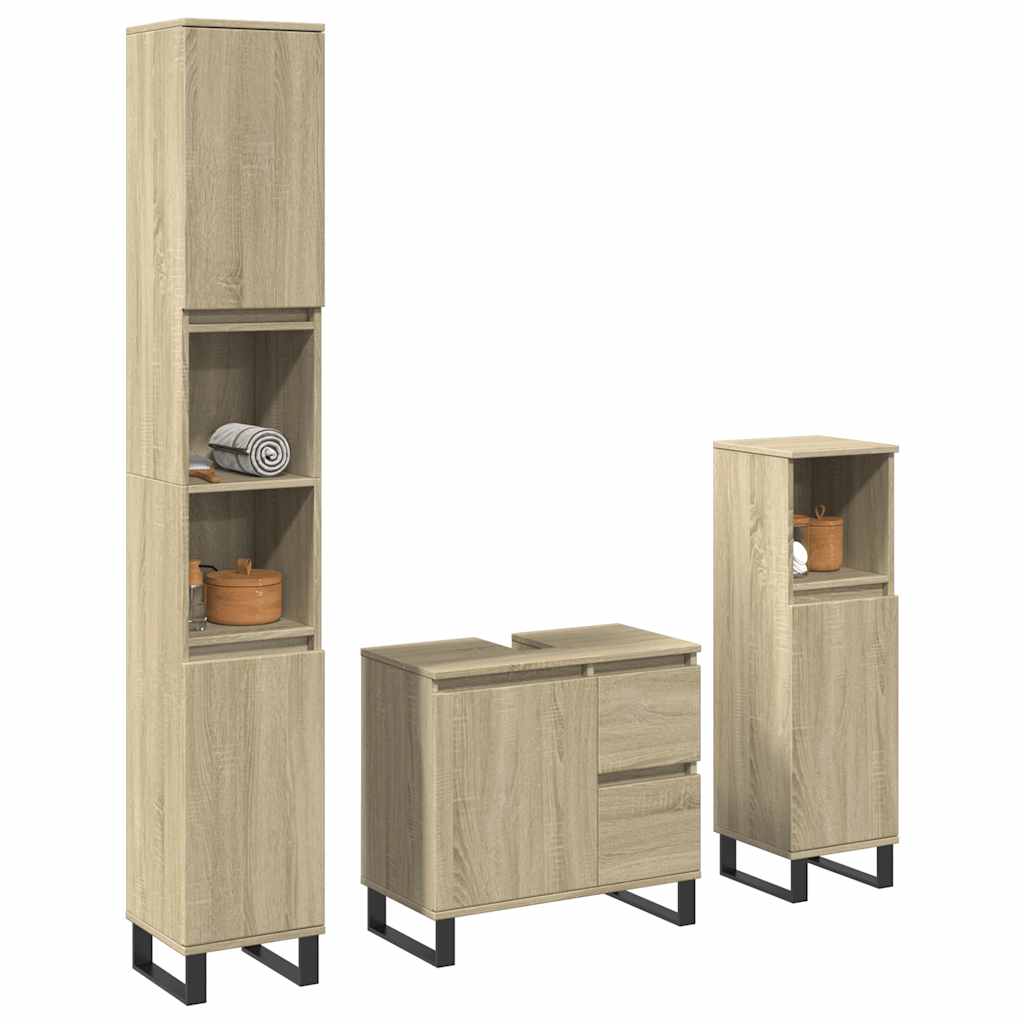 3-tlg. Badmöbel-Set Grau Sonoma Holzwerkstoff
