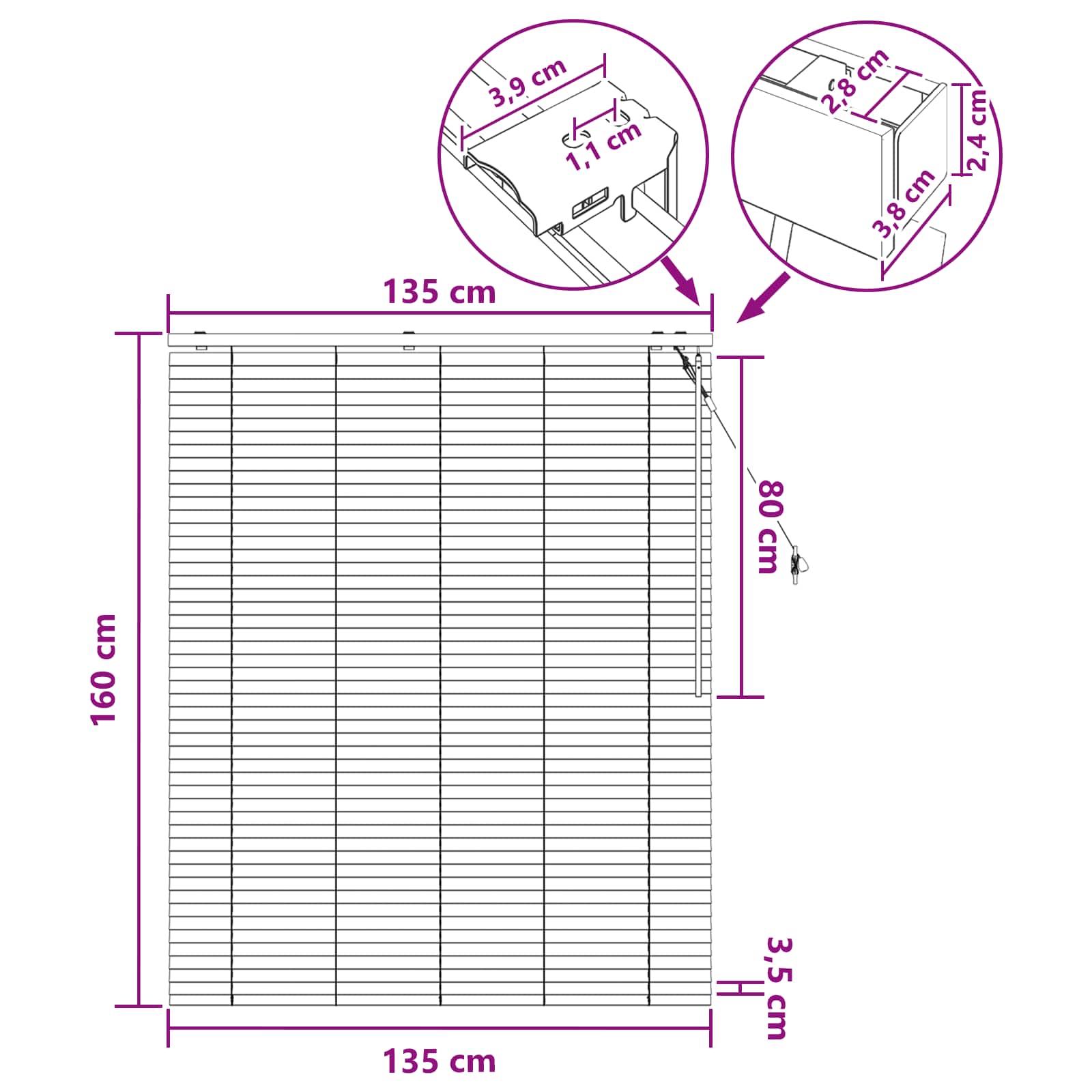Jalousie Eichenoptik 40 x 130 cm 35 mm Massives Paulownia-Holz