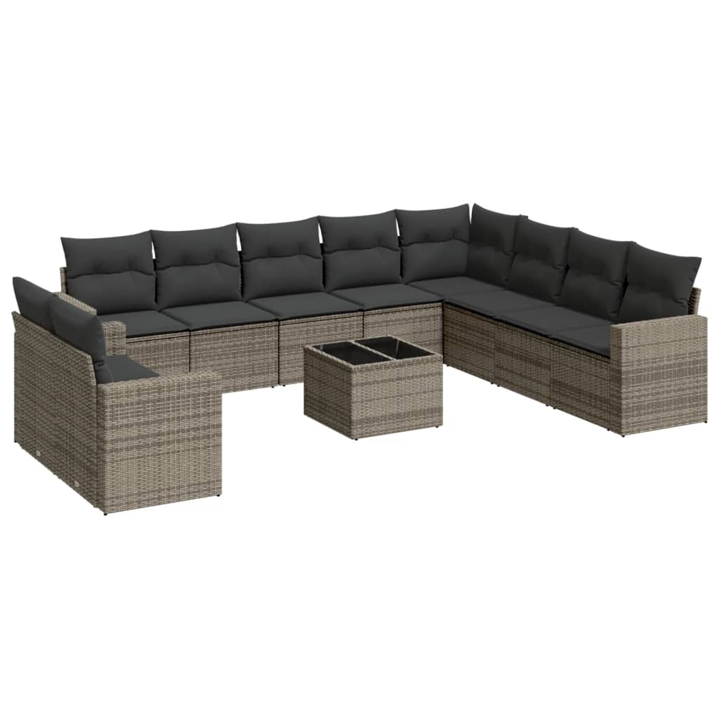 10-tlg. Garten-Sofagarnitur mit Kissen Schwarz Poly Rattan