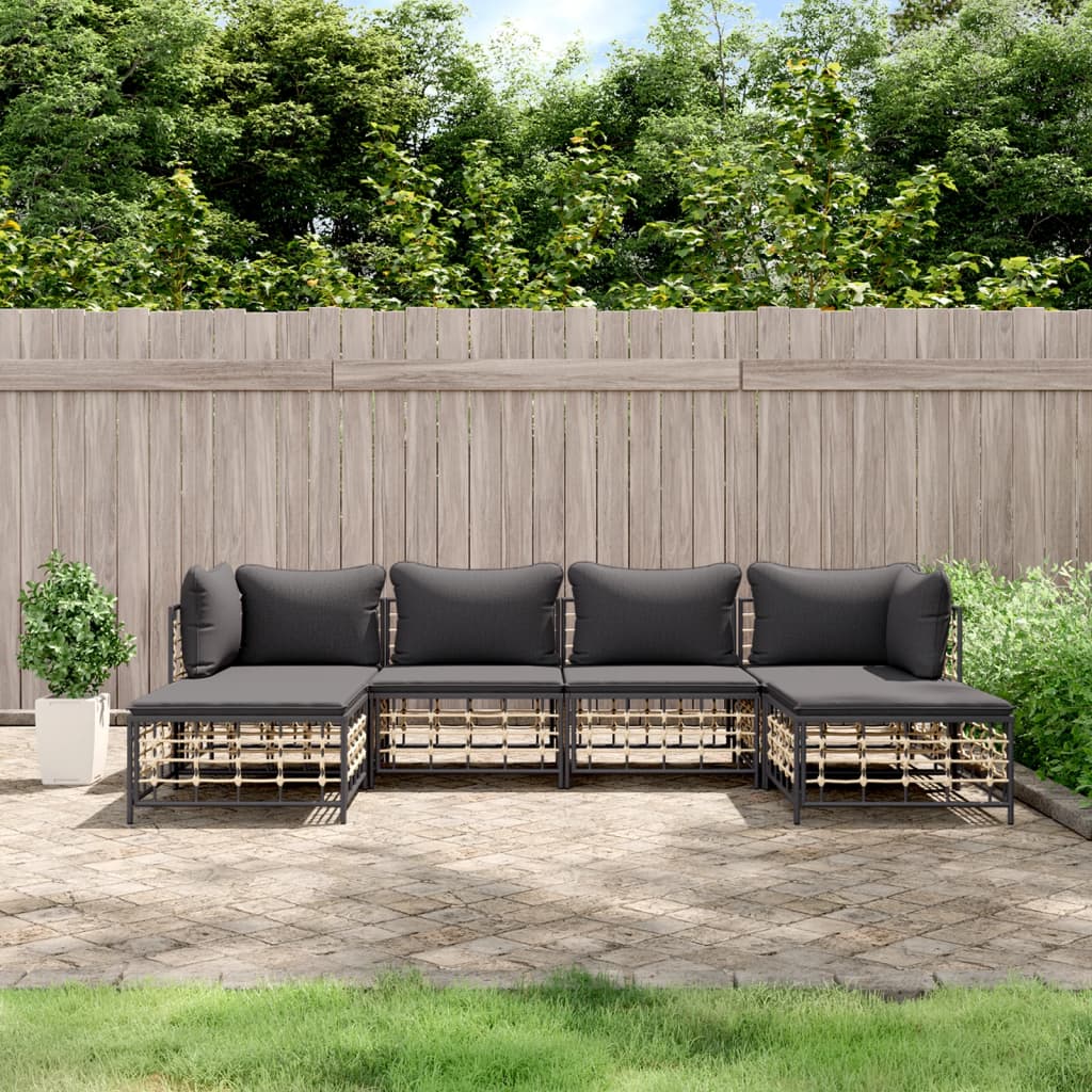 7-tlg. Garten-Lounge-Set mit Kissen Anthrazit Poly Rattan