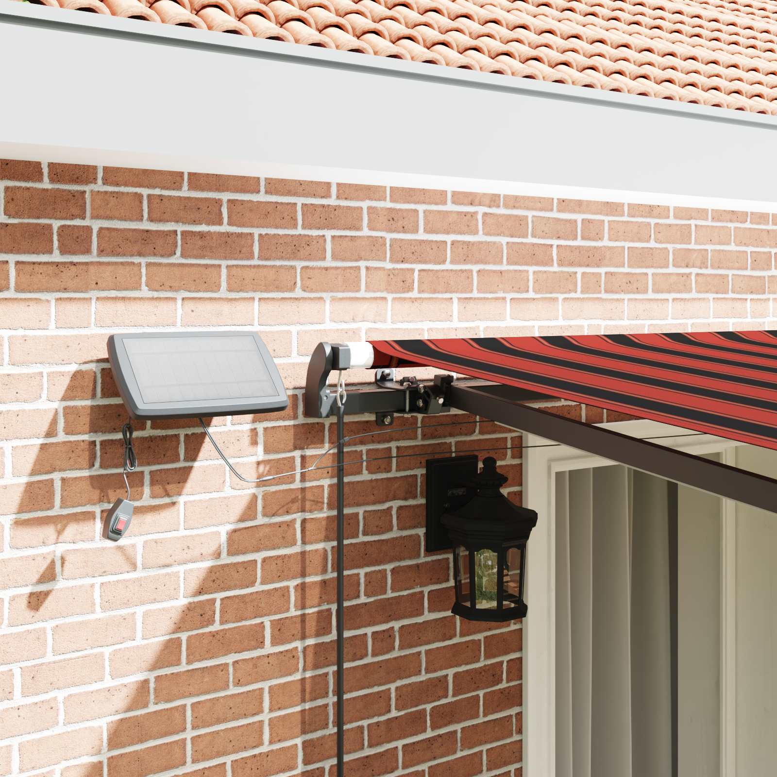 Markise Manuell Einziehbar mit LED 300x250 cm Blau und Weiß