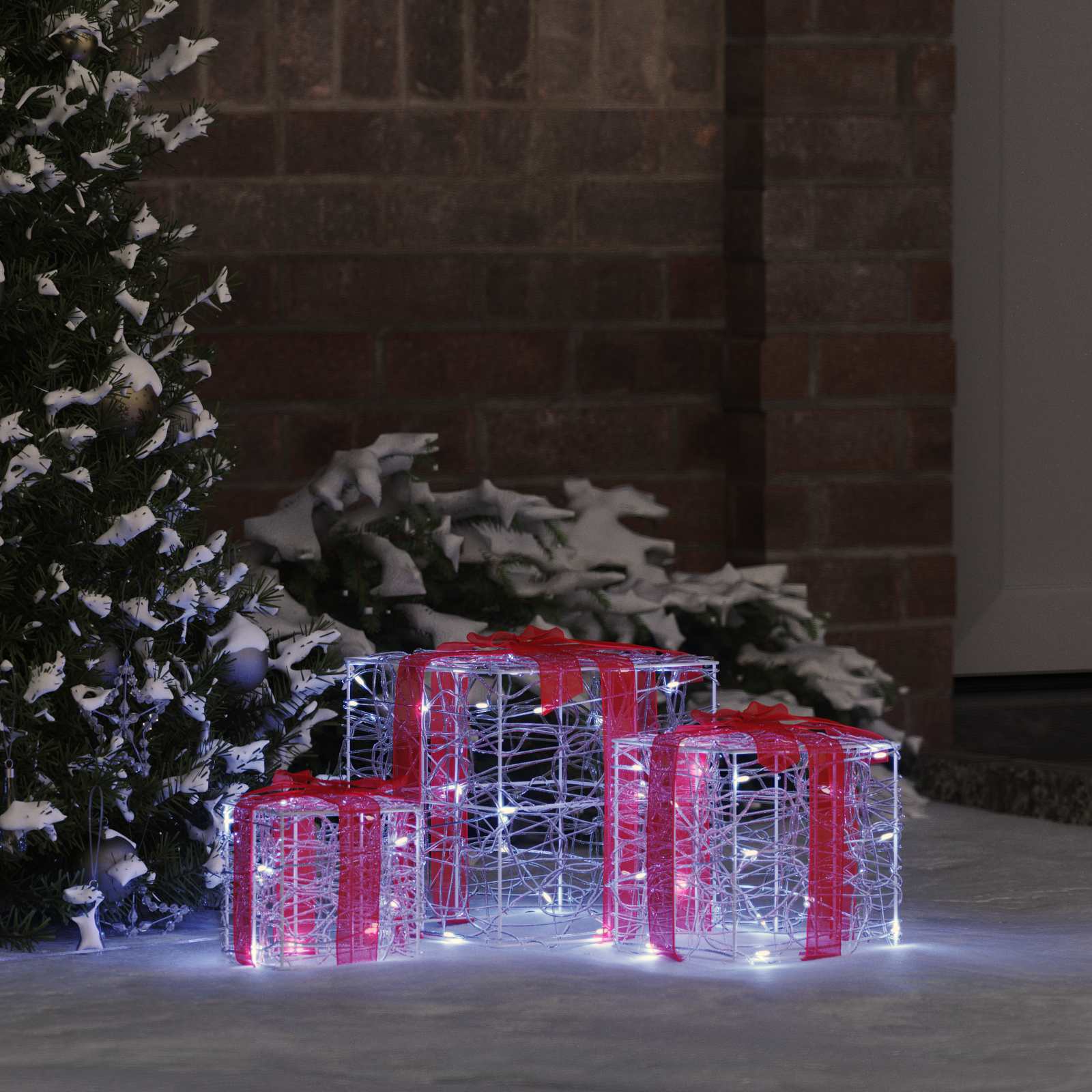 Geschenkbox mit 60 LEDs 3 pcs Warmweiß 20 x 20 x 20 cm Acryl