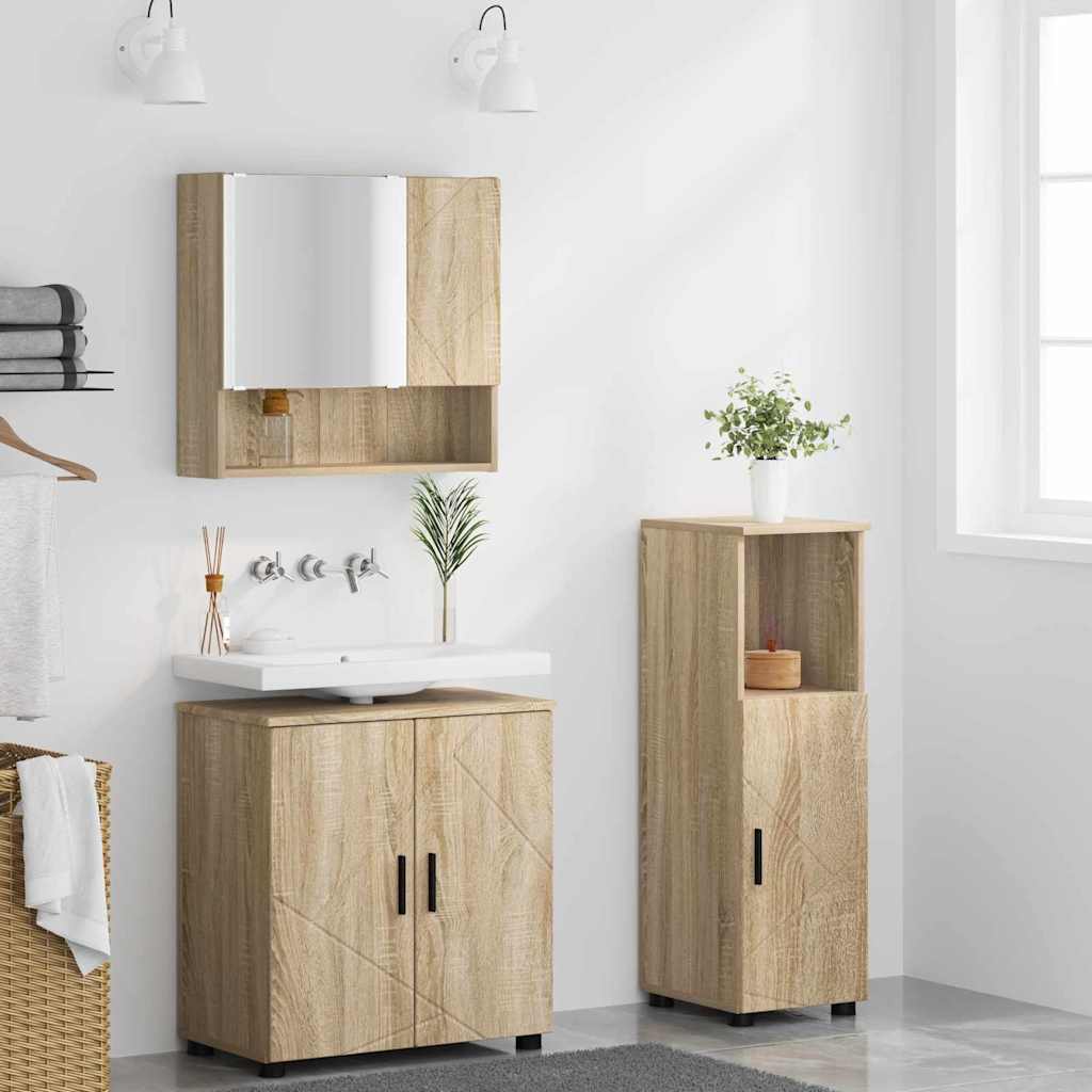 Badezimmermöbel-Set mit Tür 3 pcs Weiß Holzwerkstoff & Metall