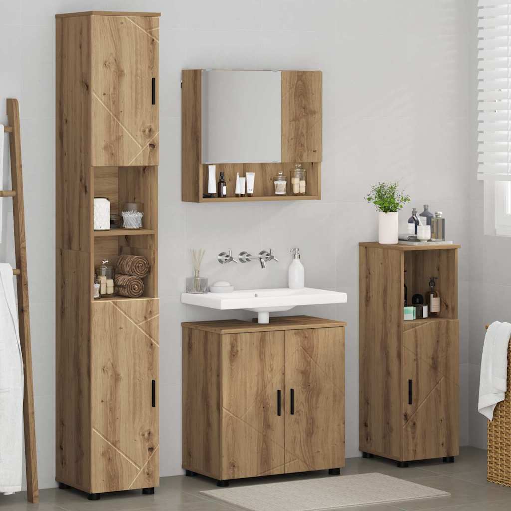 Badezimmermöbel-Set mit Tür 4 pcs Weiß Holzwerkstoff & Metall
