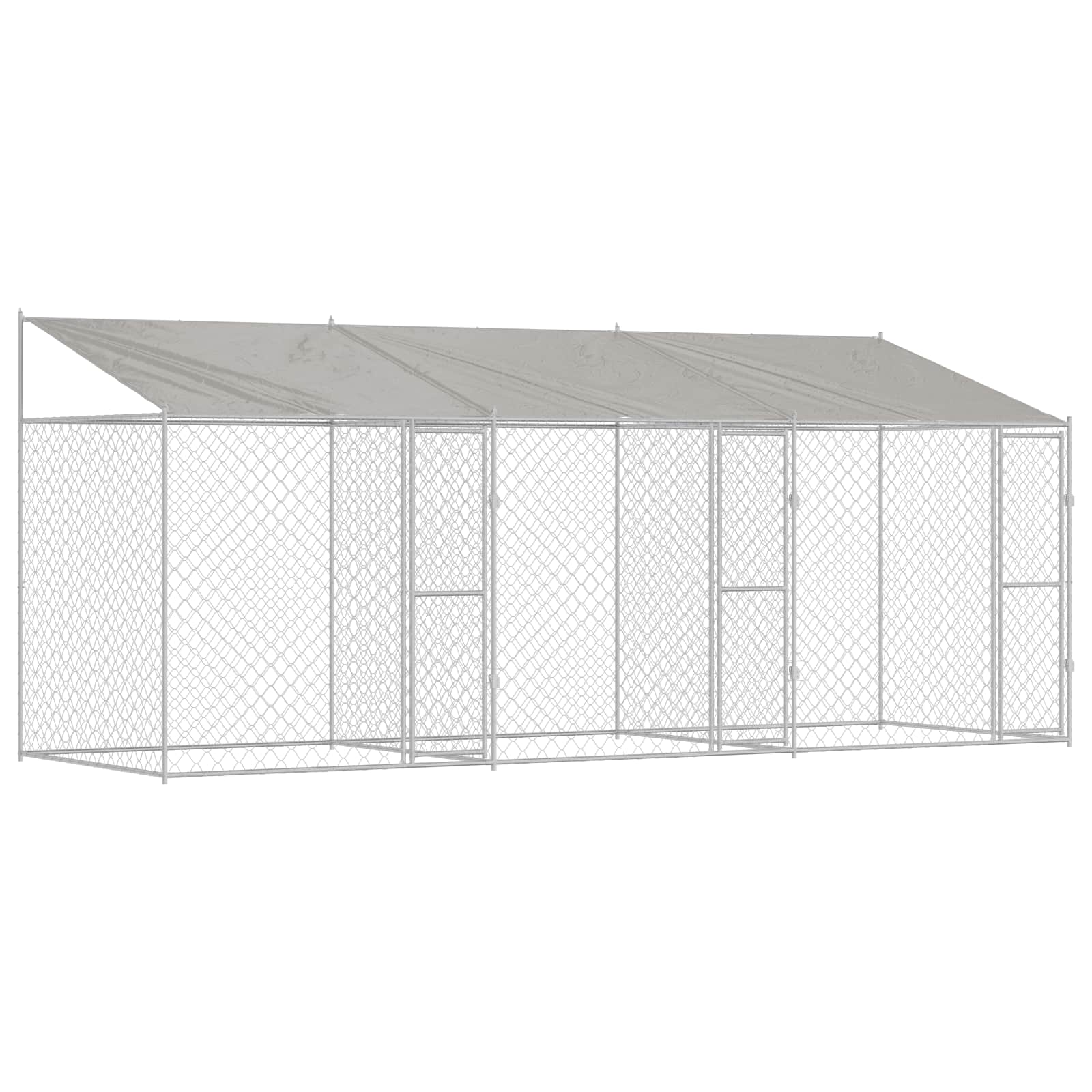 Hundezwinger mit Dach und Tür Grau 2x2x2 m Verzinkter Stahl
