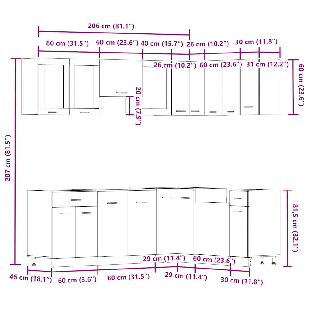 11-tlg. Küchenzeile Lyon Weiß Holzwerkstoff