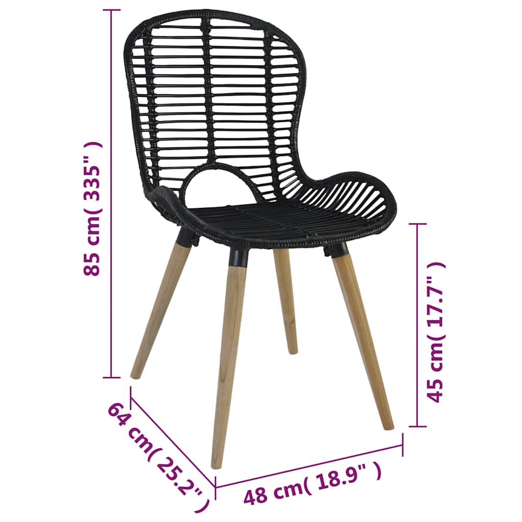 Esszimmerstühle 2 Stk. Schwarz Natur Rattan