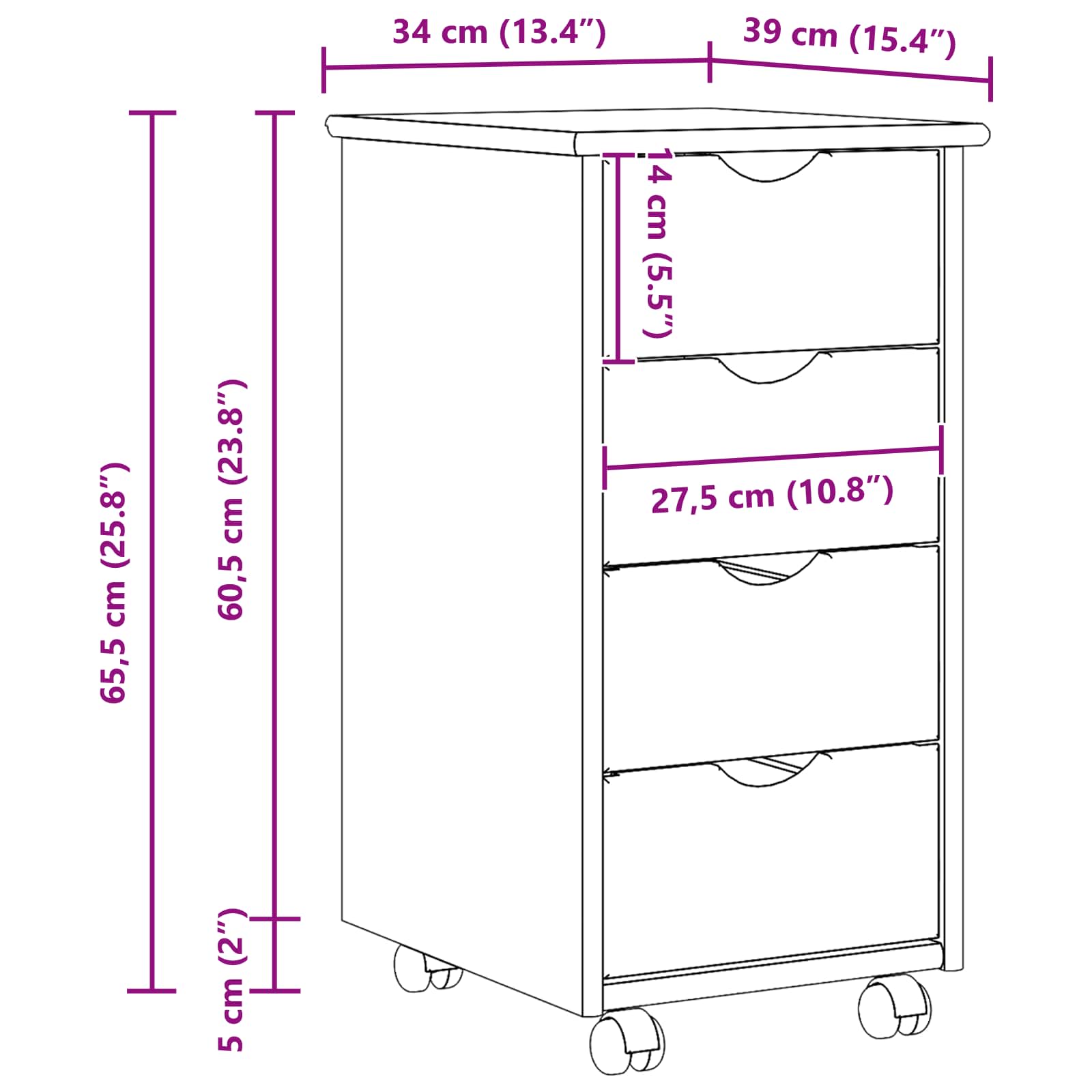 Rollschrank Honigbraun 34 x 39 x 65,5 cm Massivholz Kiefer