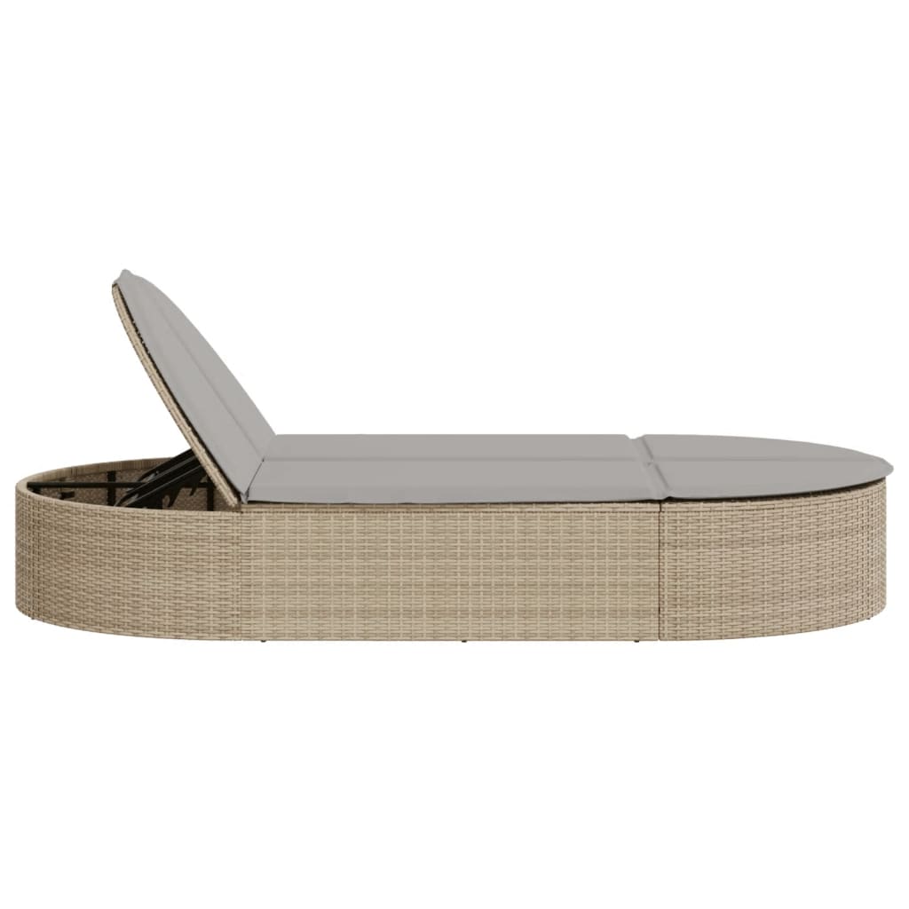 Doppel-Sonnenliege mit Kissen Schwarz Poly Rattan