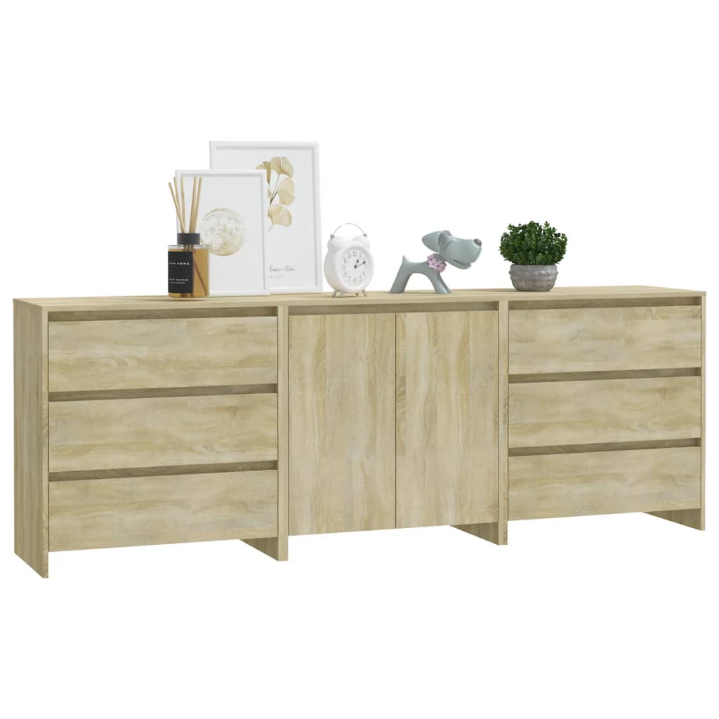 3-tlg. Sideboard Weiß Holzwerkstoff