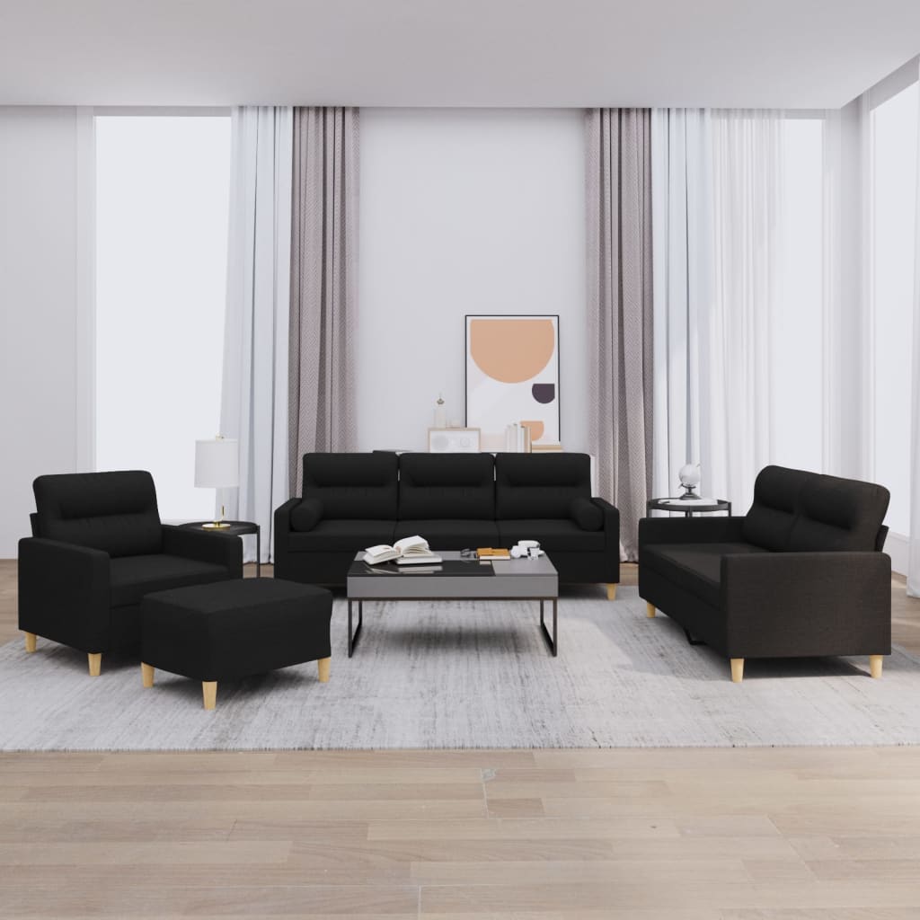 4-tlg. Sofagarnitur mit Kissen Taupe Stoff