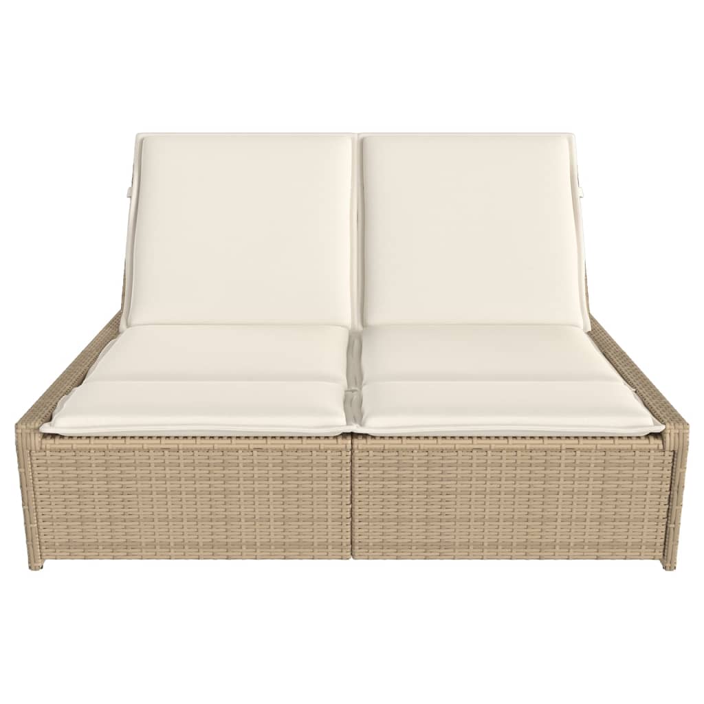 Doppel-Sonnenliege mit Kissen Schwarz Poly Rattan