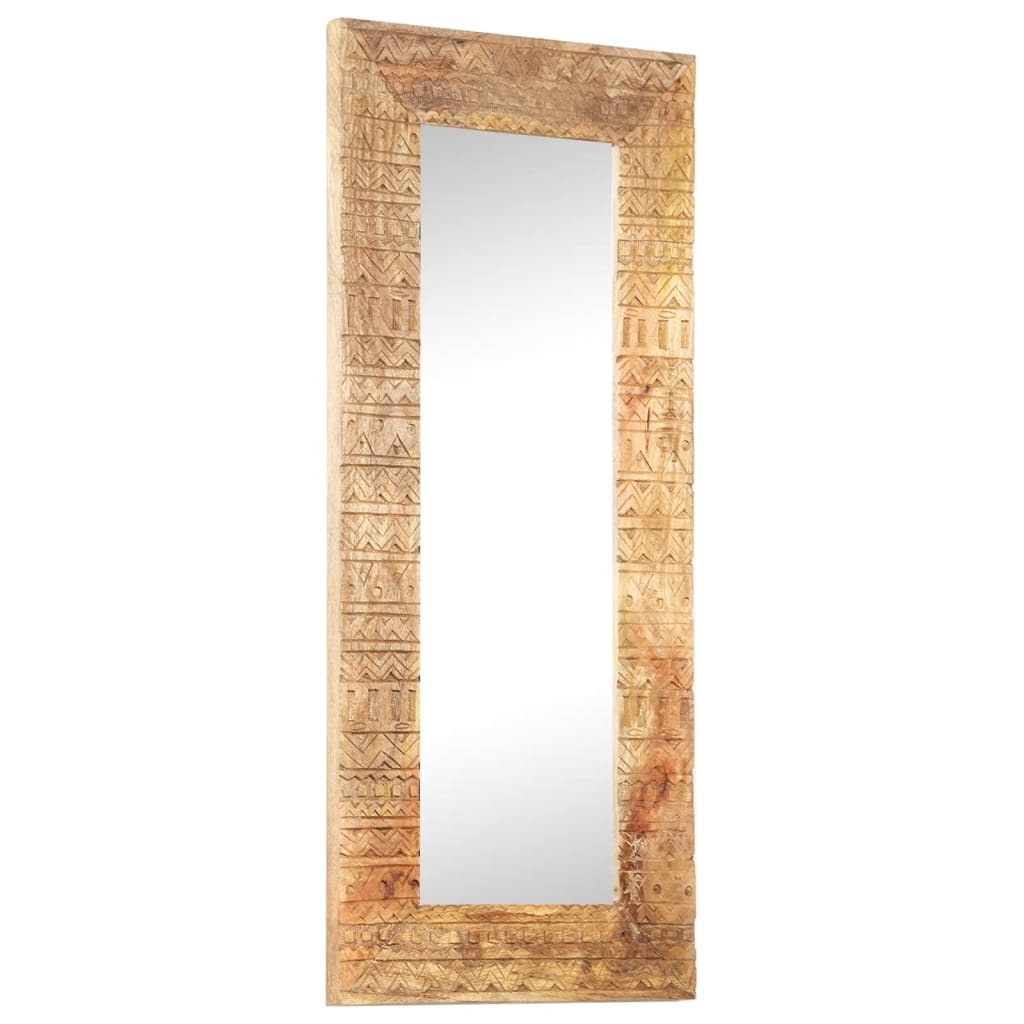 Handgeschnitzter Spiegel 50x50x2,5 cm Massivholz Mango
