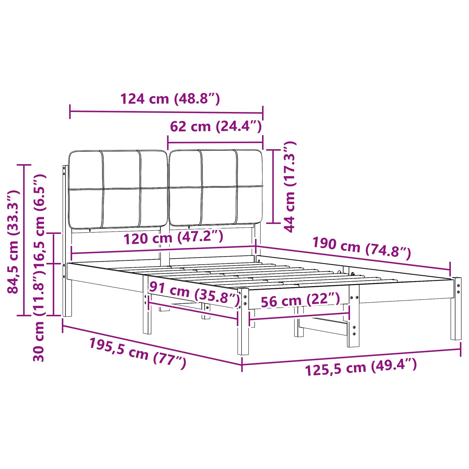 Bettgestell mit gepolstertem Kopfteil Hellgrau 200 x 200 cm