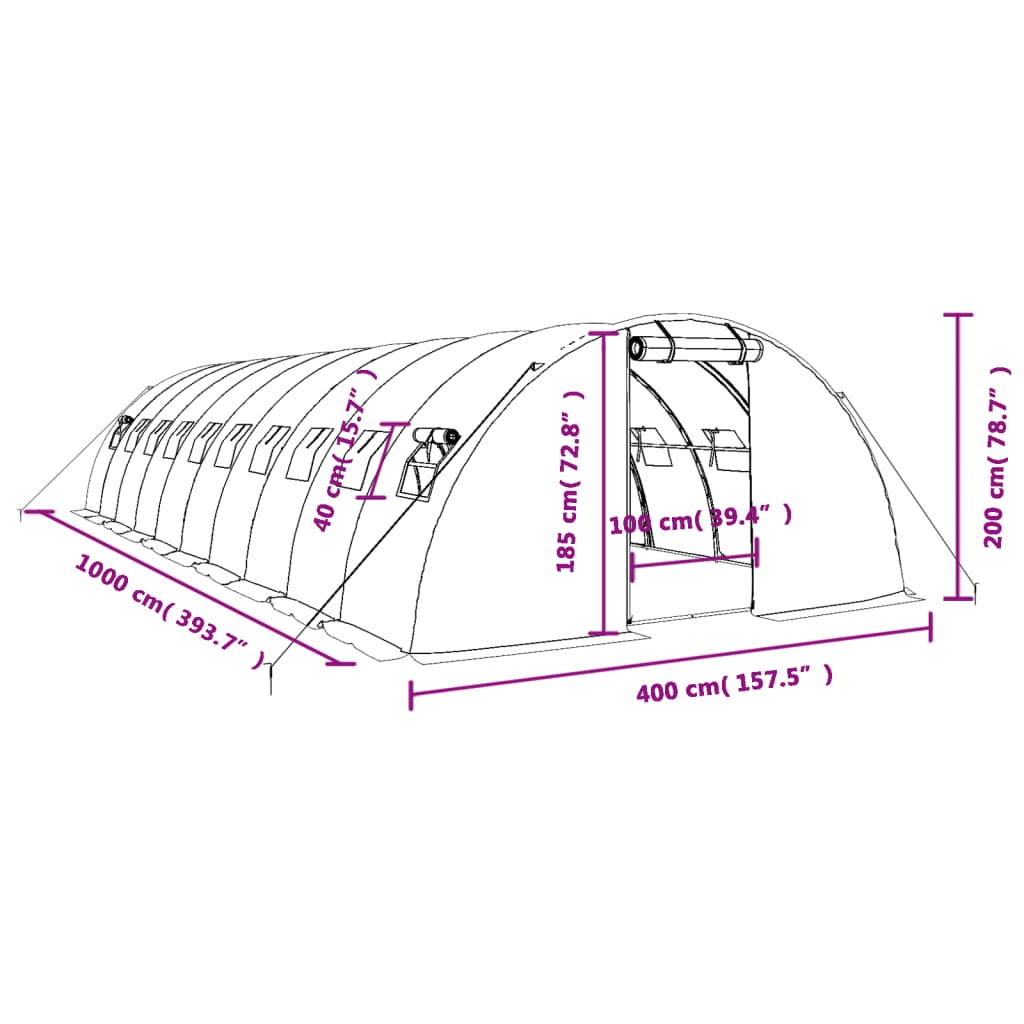 Gewächshaus mit Stahlrahmen Grün 8 m² 4x2x2 m