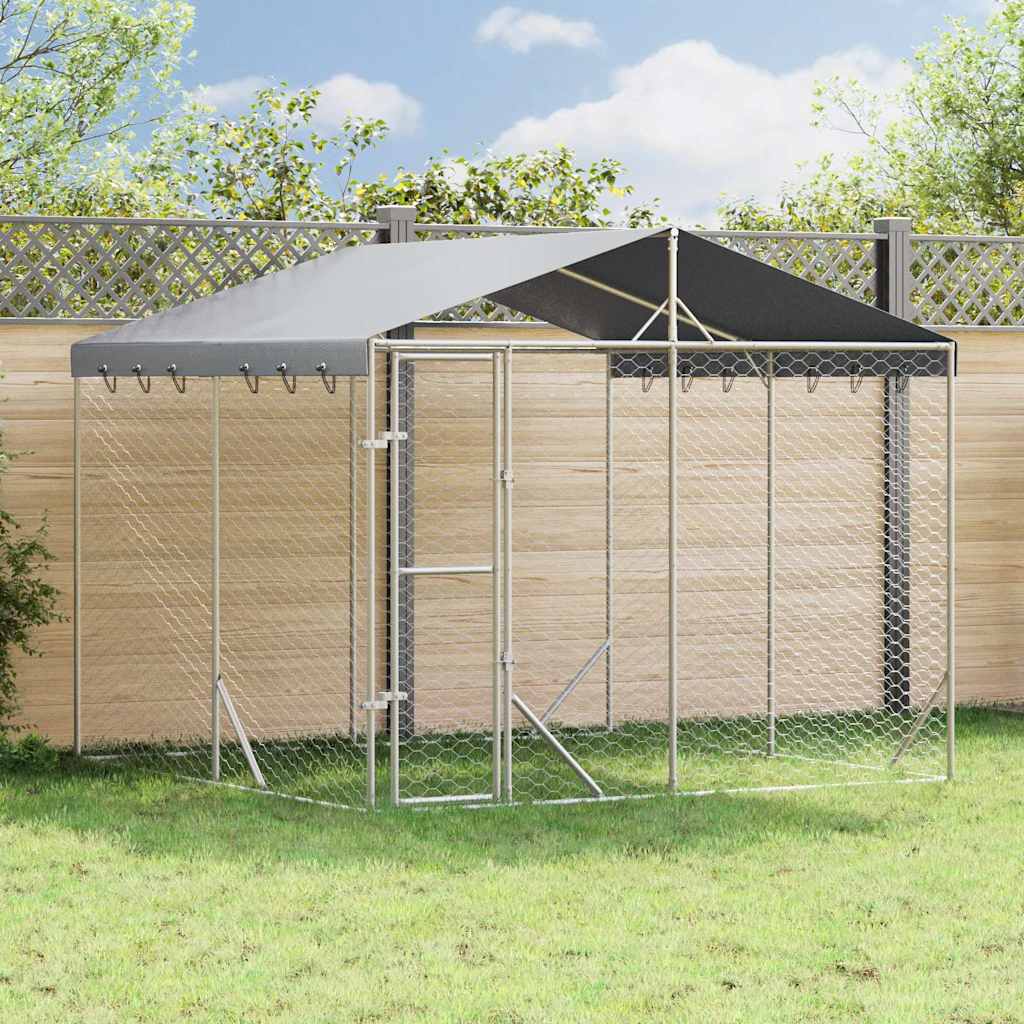Outdoor-Hundezwinger mit Dach Silber 3x1,5x2,5m Stahl Verzinkt