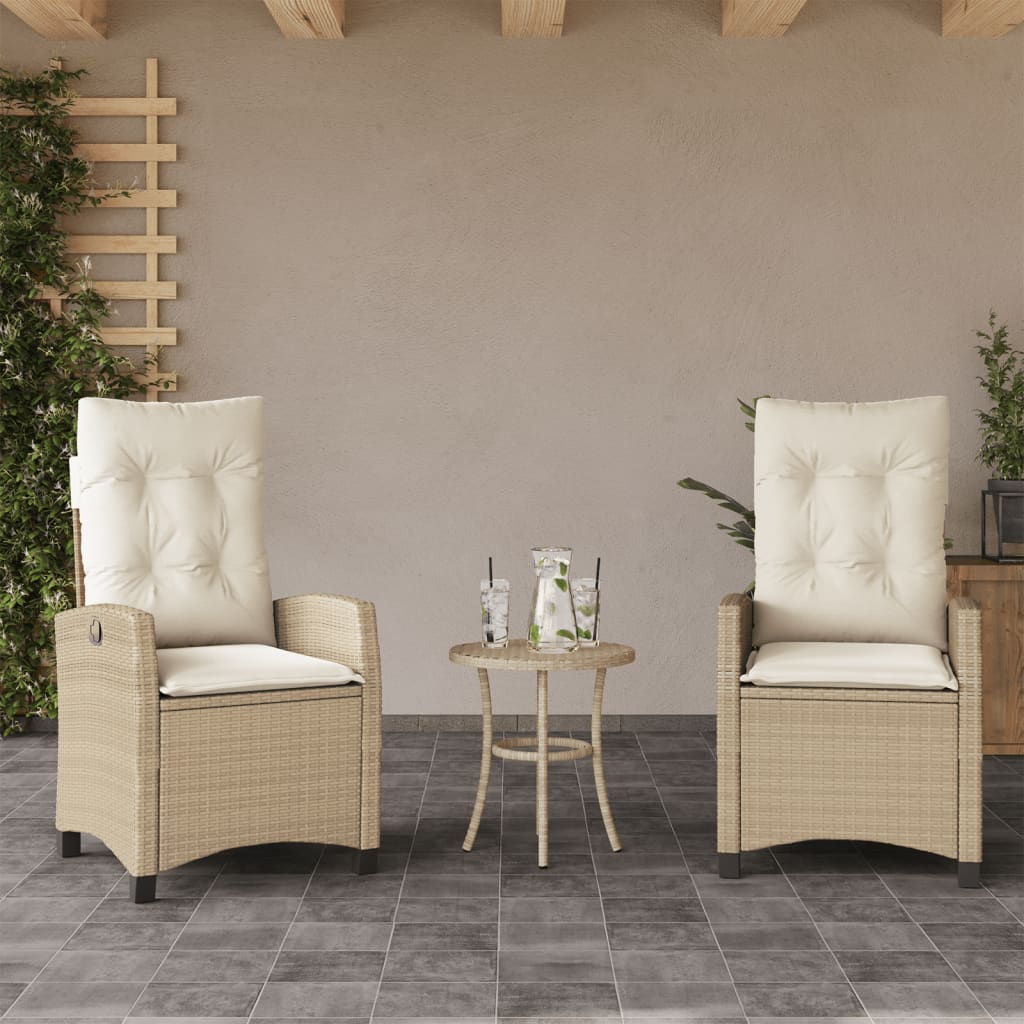 Gartensessel Verstellbar mit Kissen Schwarz Poly Rattan