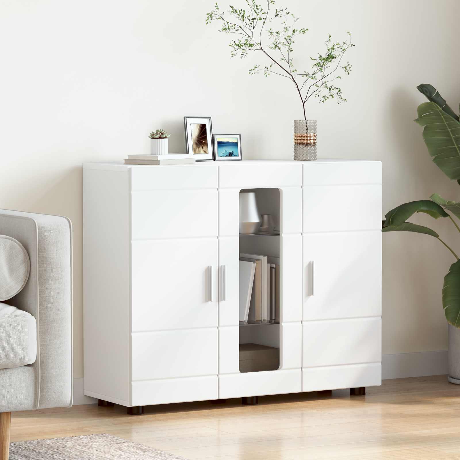 Highboard mit Regal FLORIN Weiß 60 x 35 x 182 cm Holzwerkstoff