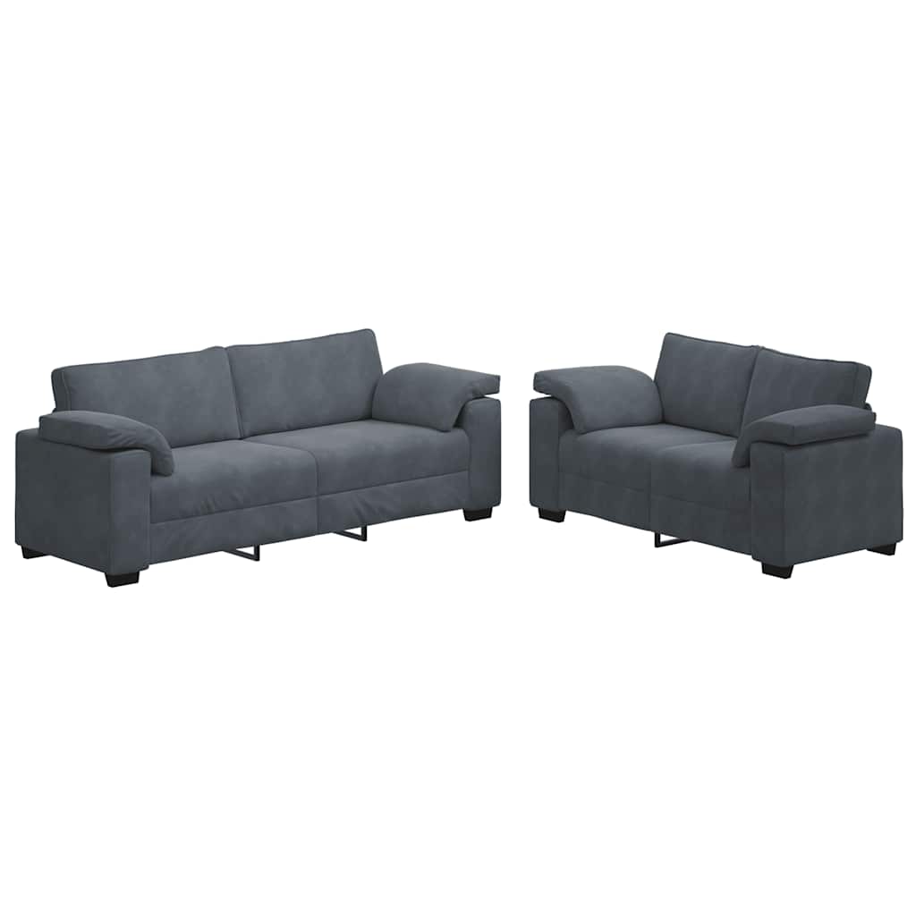 2-teiliges Sofa-Set mit Kissen, hellgrauer Samt