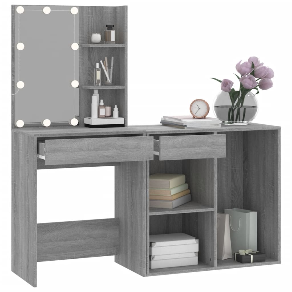LED-Schminktisch mit Schrank Weiß Holzwerkstoff
