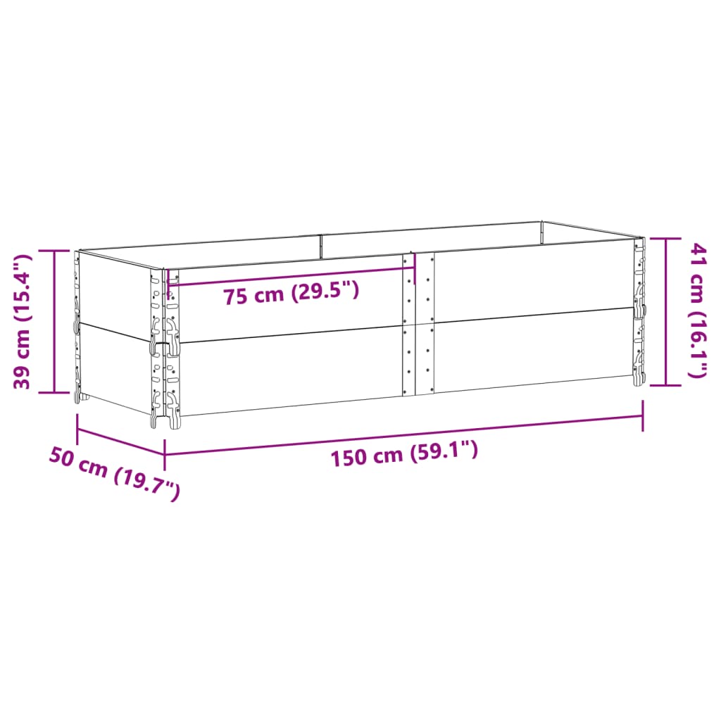 Paletten-Aufsatzrahmen Schwarz 80x60 cm Massivholz Kiefer