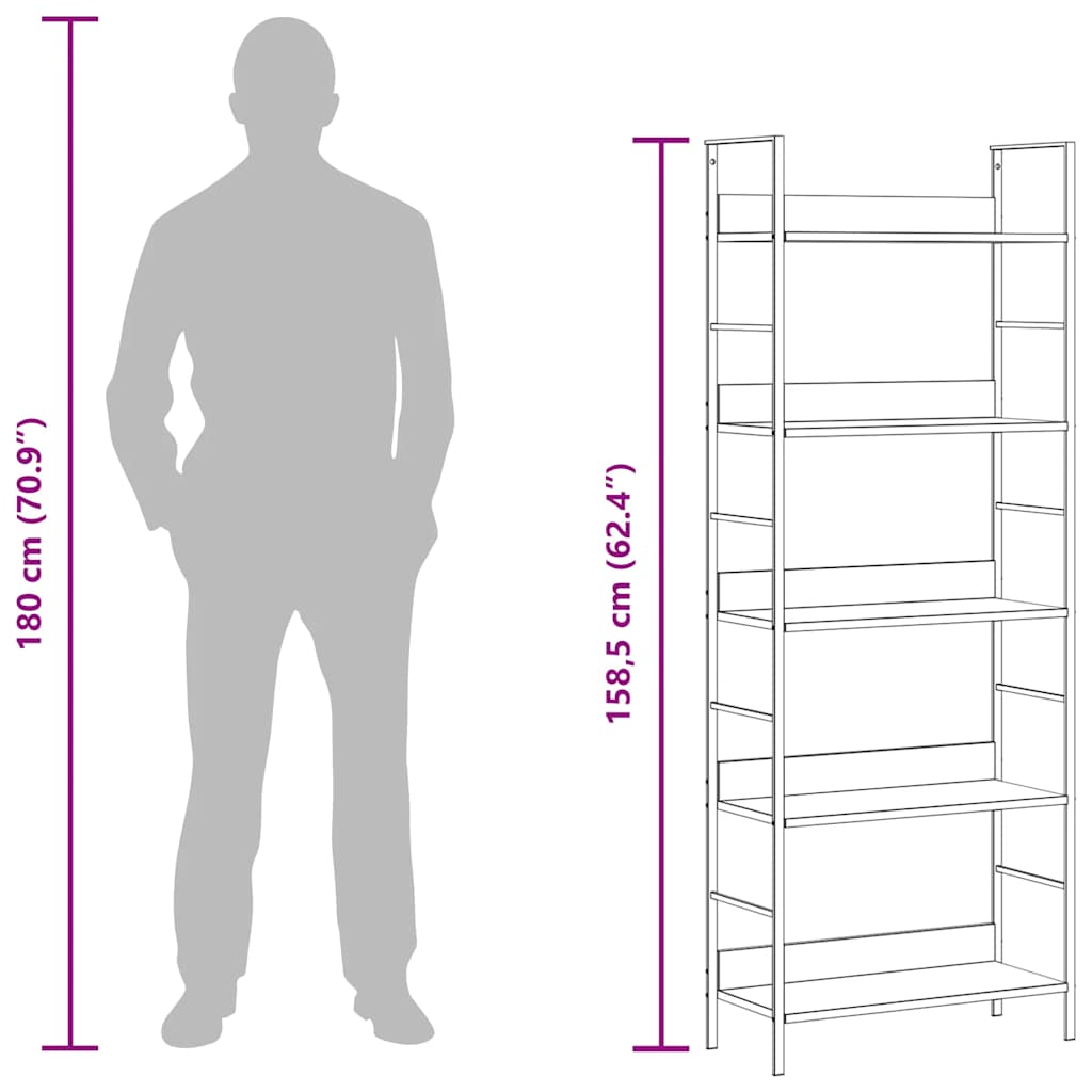 Bücherregal 3 Regalböden Schwarz 60×27,6×90,5 cm Holzwerkstoff