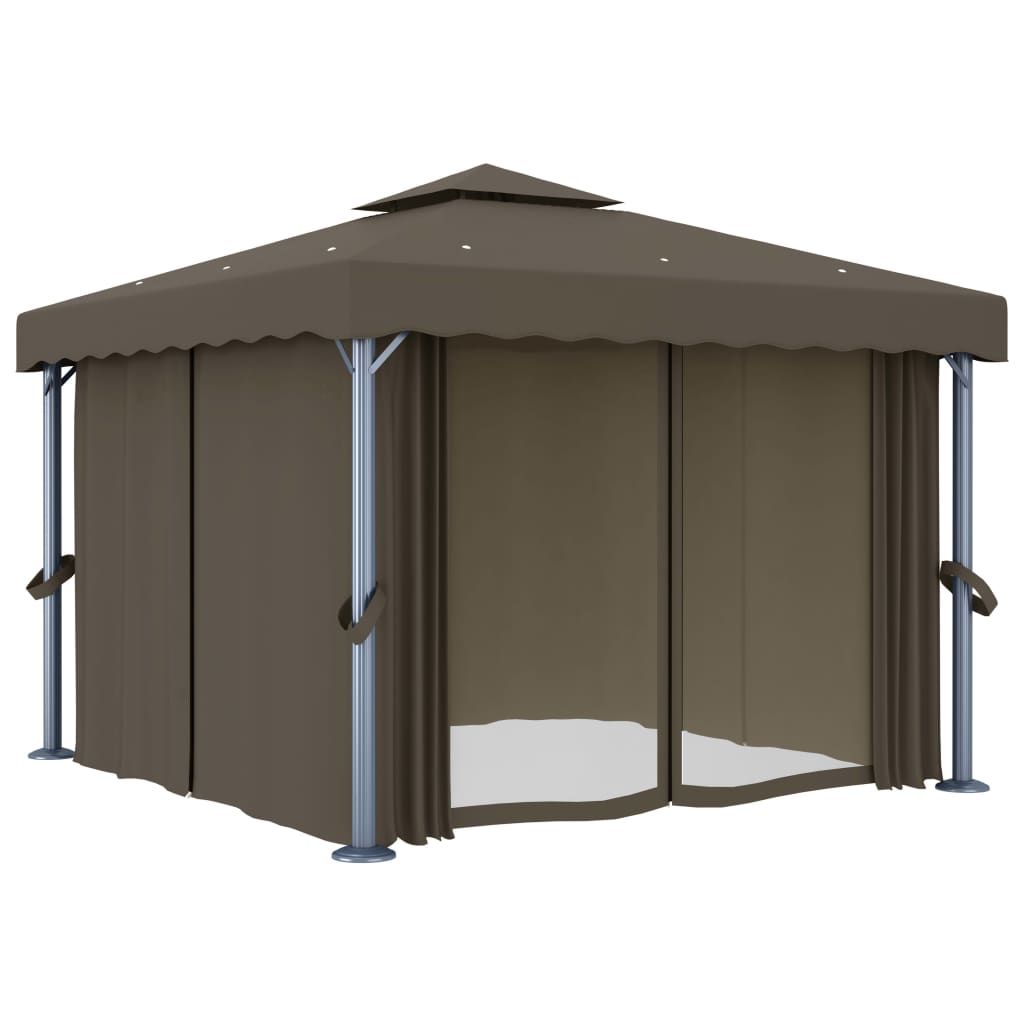 Pavillon mit Vorhängen & LED-Lichterkette 3x3 m Cremeweiß