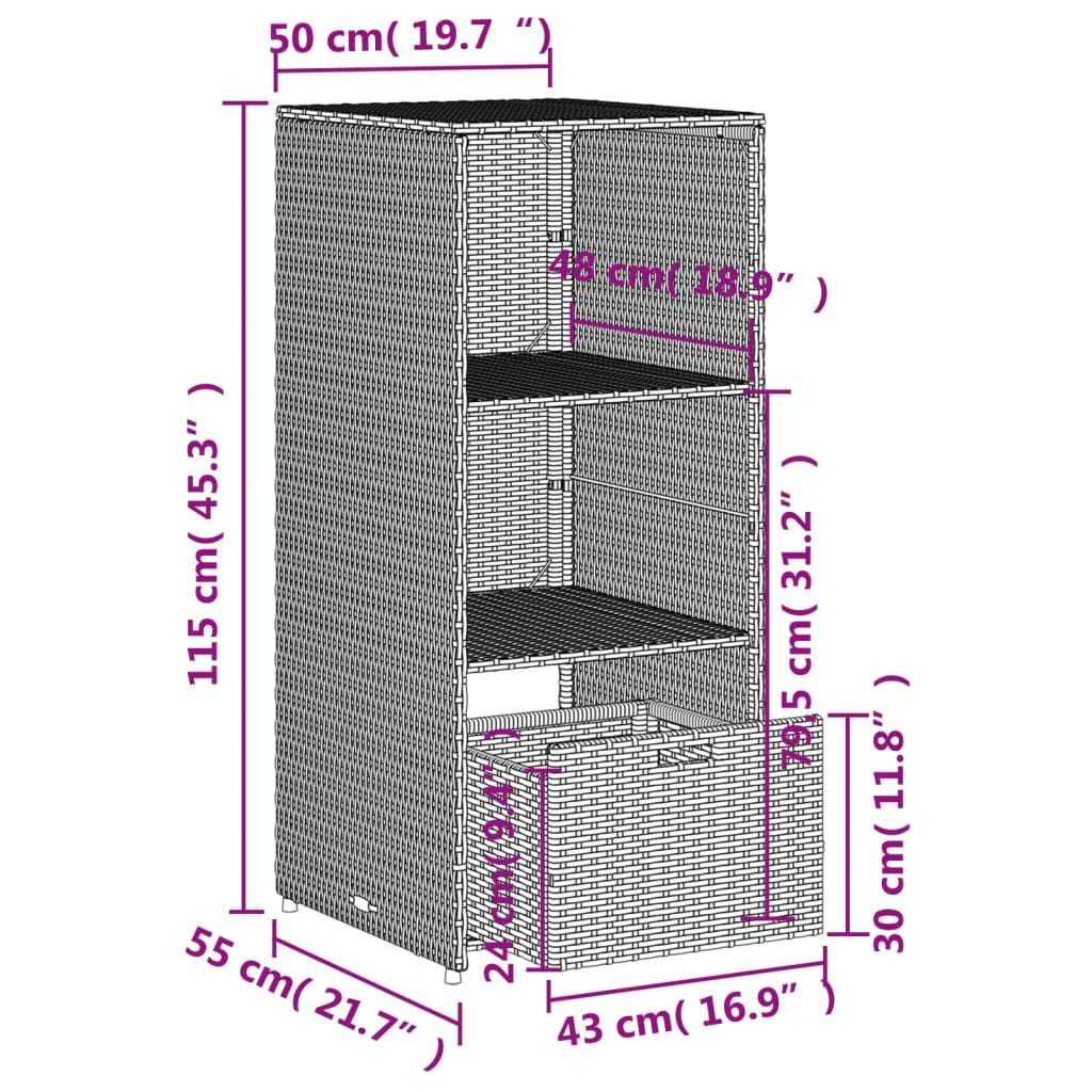 Gartenschrank Schwarz 50x55x115 cm Poly Rattan