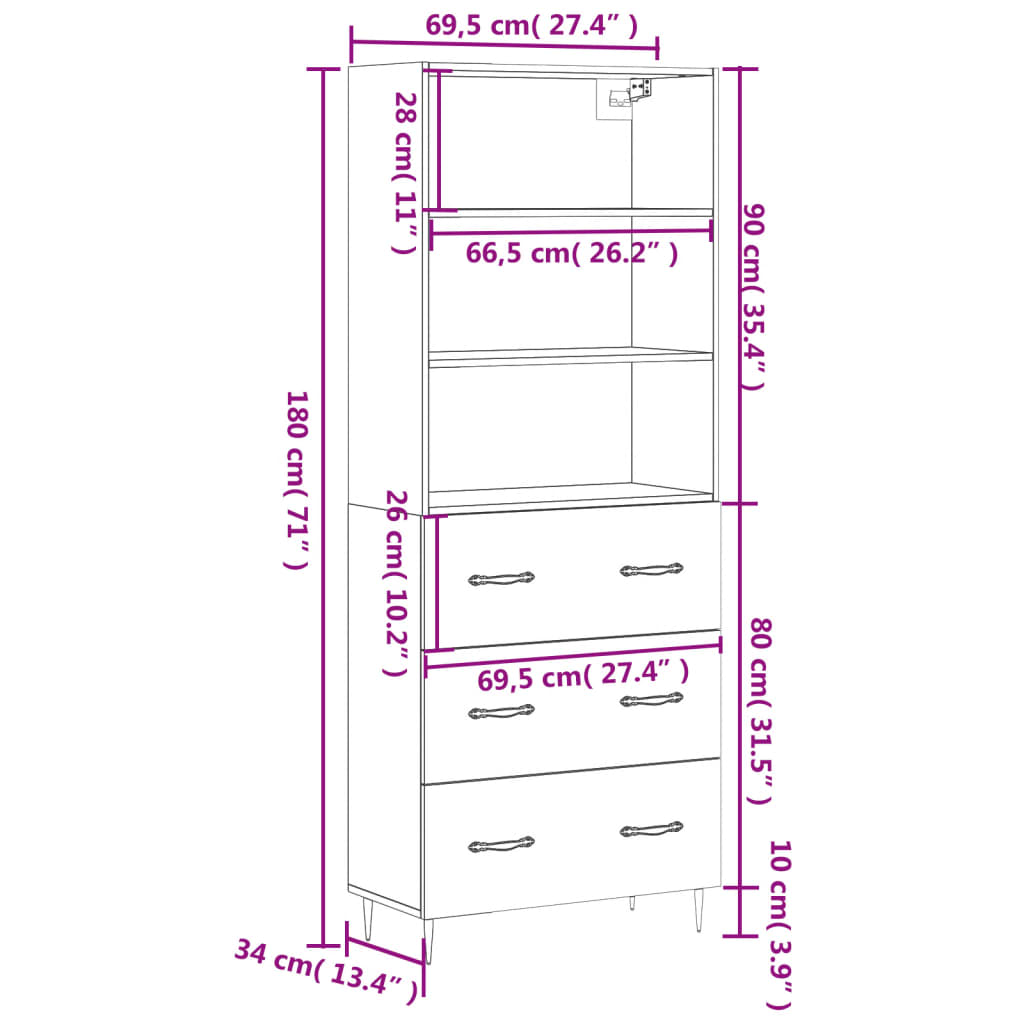 Highboard Betongrau 69,5x34x180 cm Holzwerkstoff