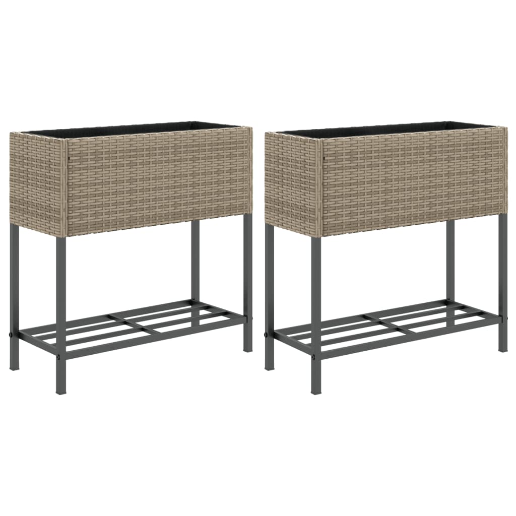 Hochbeete mit Ablage 2 Stk. Schwarz 70x28x70 cm Poly Rattan
