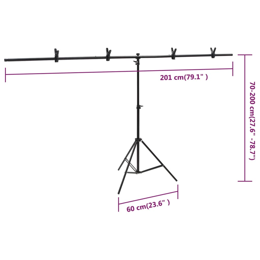 Hintergrundständer T-Form Schwarz 151x60x(70-200) cm