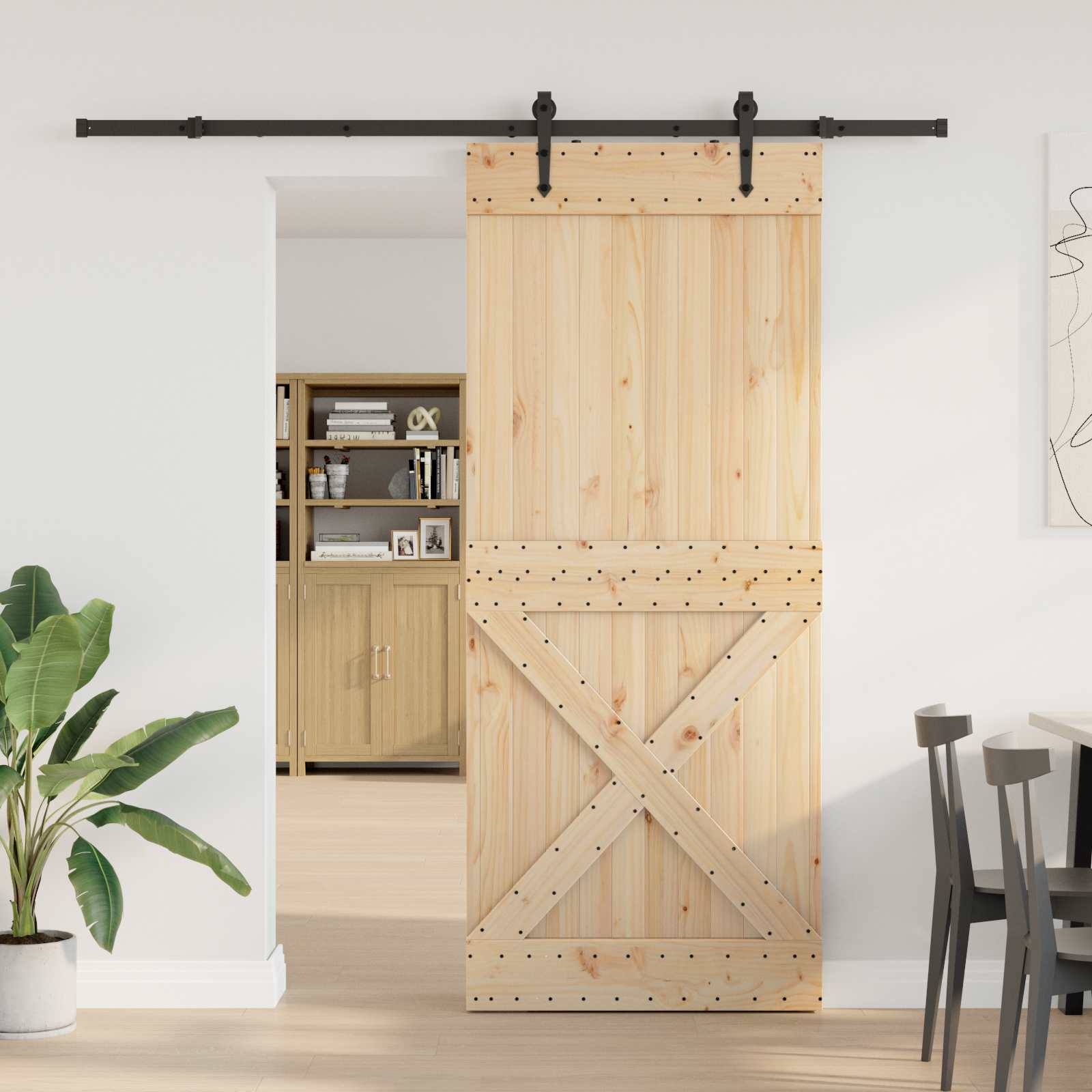 Schiebetür NARVIK Natürlich und Schwarz 70 x 210 cm (152,5 cm)
